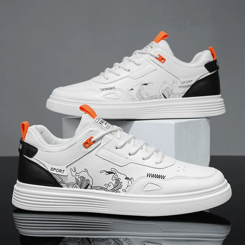 Baskets légères masculines pu en cuir décontracté chaussure de sport respirant hommes hommes plats blanc tenis homme randonnée dessinger chaussures extérieures mèches hommes n ° H82 209 S 791 469 S