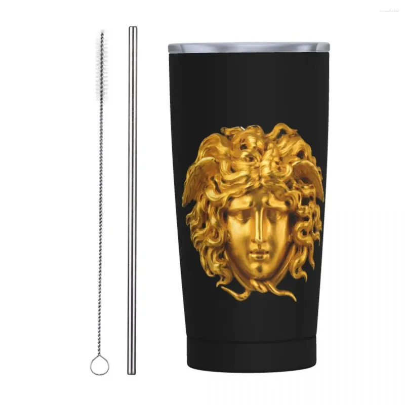 Tumblers Elegant And Chic French Golden Haired Tumbler Vacuum Insulated Mythological Greek Medusa Thermal Cup With Lid School Mug Drink