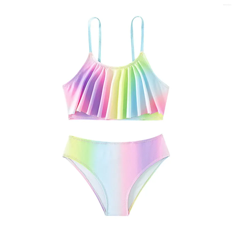 Women's Swimwear Girl 12 Bathing Suit Kids Swimsuit Two Pieces Tie Dye Bikini Set Ruffle Suits Tankini 7-14 Y Vacation Outfits