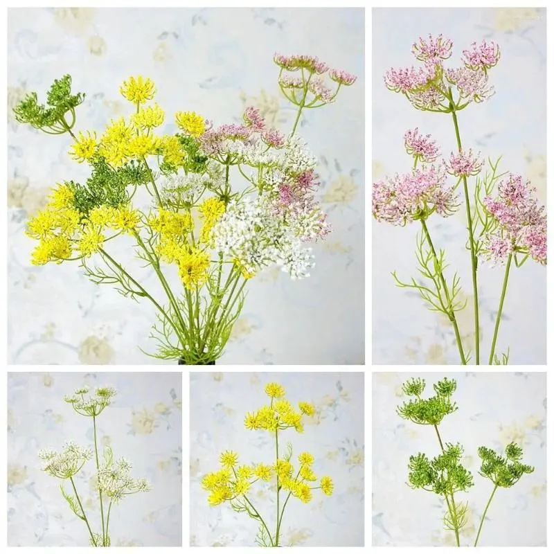 Decorative Flowers Plastic Artificial Lace Flower Non-fading Flexible Non-Withering 3 Heads Bouquet Garden