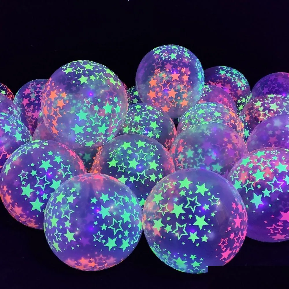 Dekoracja imprezy 10pcs/partia 12 -calowa UV Neon Glow Lateks Balloony Star Fluorescencyjne świetliste helowe Heli Blacklight Dornda