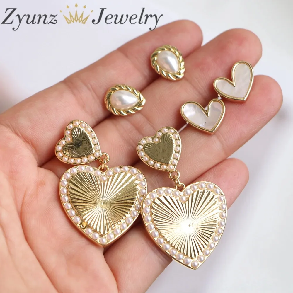 5 par Trend Big Heart Shell Pearl Dangle örhängen för kvinnor Y2K Korean Aesthetic Stud Smycken Party Wedding Accessories 240313