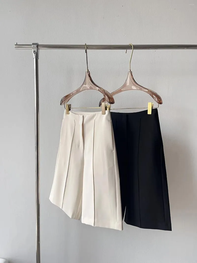 Calças femininas tot primavera terno shorts são soltos preto e branco cores sólidas clássico casual comute versátil macio escritório bolsos no joelho