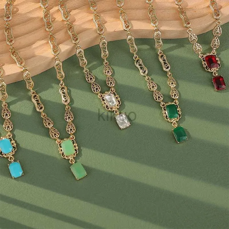 Dingle ljuskrona lyxig glänsande röd grön kristall fyrkantig hänge nacke chian uttalande smycken marockansk stil halsband örhänge set 24316
