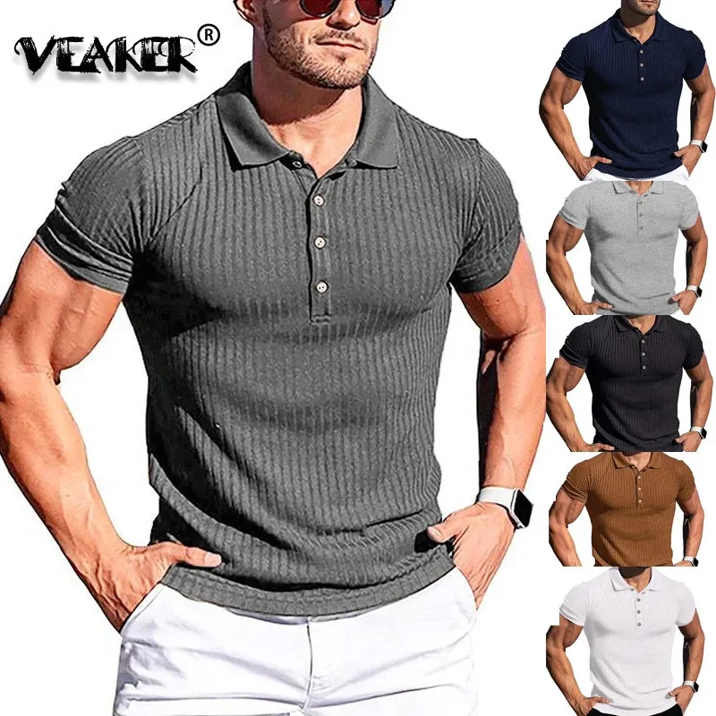 Brand Polo Shirt Men Summer Knitted Long Sleeve Polos Male Elastic Breathable Sports Jersey Shirt Ribbed Fitness Polo S-5XL 240326