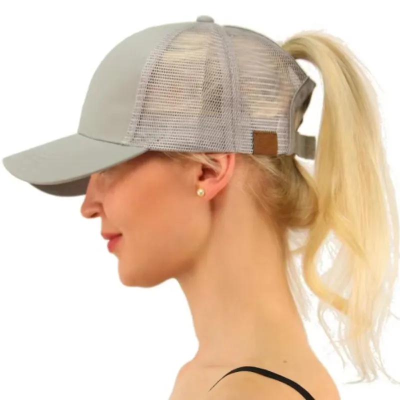 Venda quente feminino moda rabo de cavalo chapéu abertura traseira boné de beisebol chapéu de sol atacado