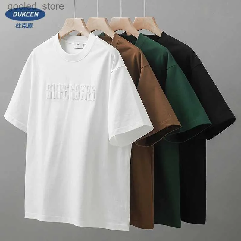 T-shirt da uomo Dukeen 400Gsm Heavy duty maniche corte Abbigliamento estivo da uomo Lettera ricamata T-shirt in puro cotone Q240316