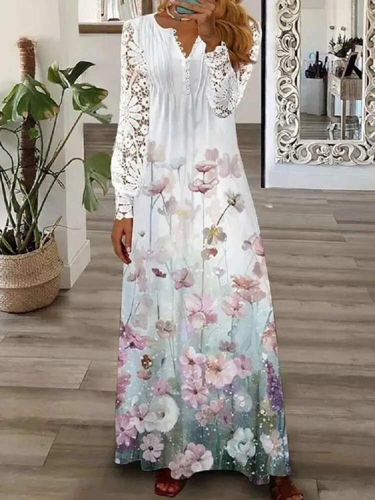 Vêtements pour femmes de créateurs 2024 Printemps et été Femmes Nouvelle mode Robe longue en dentelle Robe à la mode et sexy pour femmes Dames en dentelle moulante col en V robe blancheEIYL