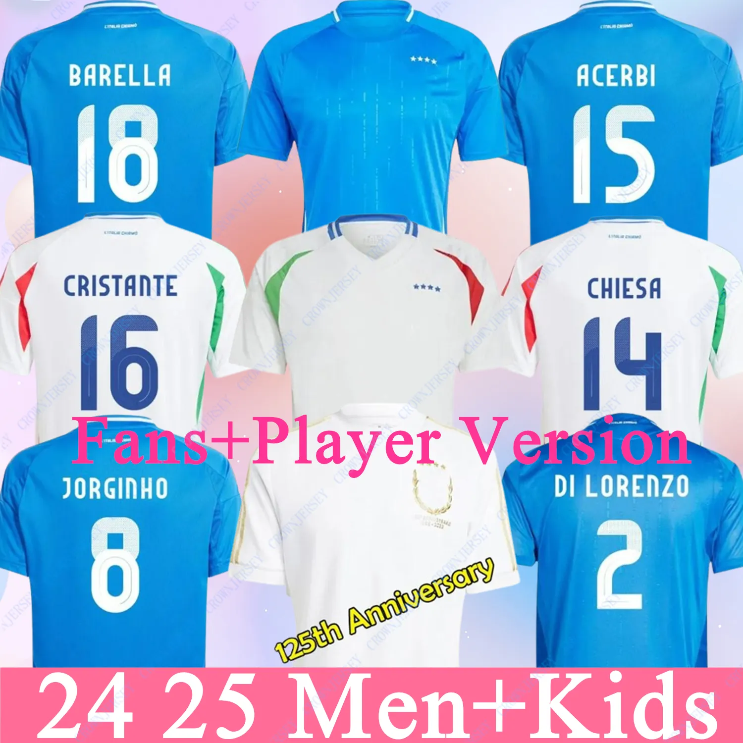 2024 2025 Italienisches Trikot 125 Italiens Fußballtrikots SCAMACCA IMMOBILE CHIESA Fußballtrikots RASPADORI JORGINHO BARELLA BASTONI VERRATTI Maglia Italiana