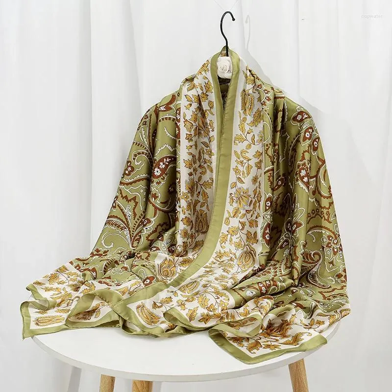 Bufandas Impreso Diseño de lujo de las mujeres Bufanda Seda Suave Satén Musulmán Diadema Larga Paisely Mantón Playa Protector solar Floral