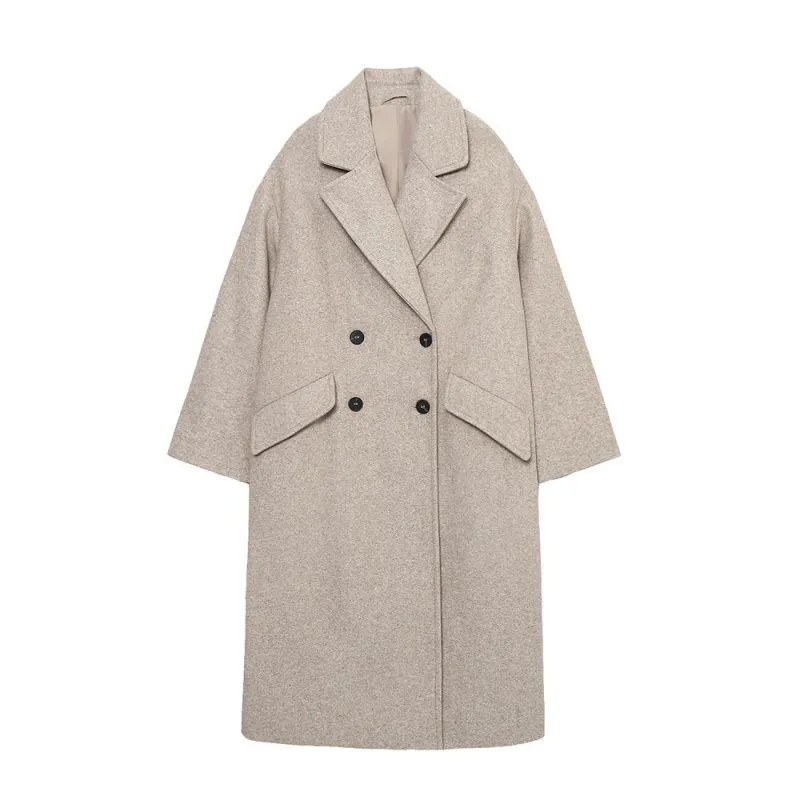 Moda simples designer feminino trench coat outono inverno dois botões reversível casaco de lã longo selvagem superior outerwear