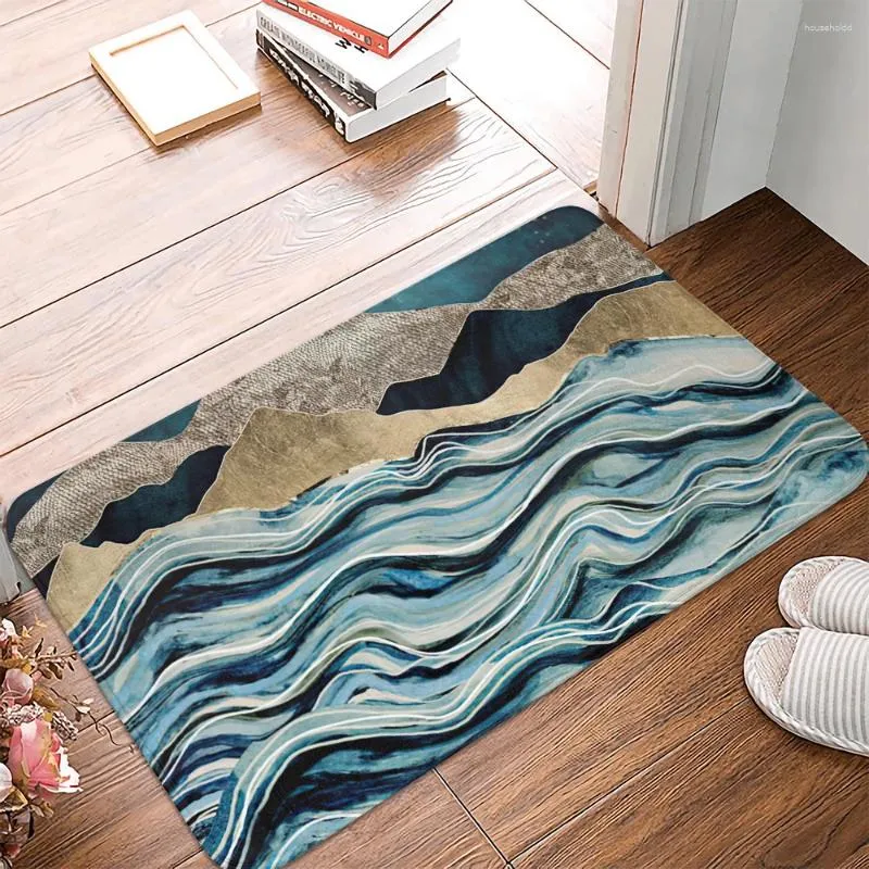 Tapijten Blauw Gestreept Marmeren Tapijt Entree Deurmat Badvloermatten Absorberende Mat Antislip Keukenkleed Voor Thuis Decoratieve Voet