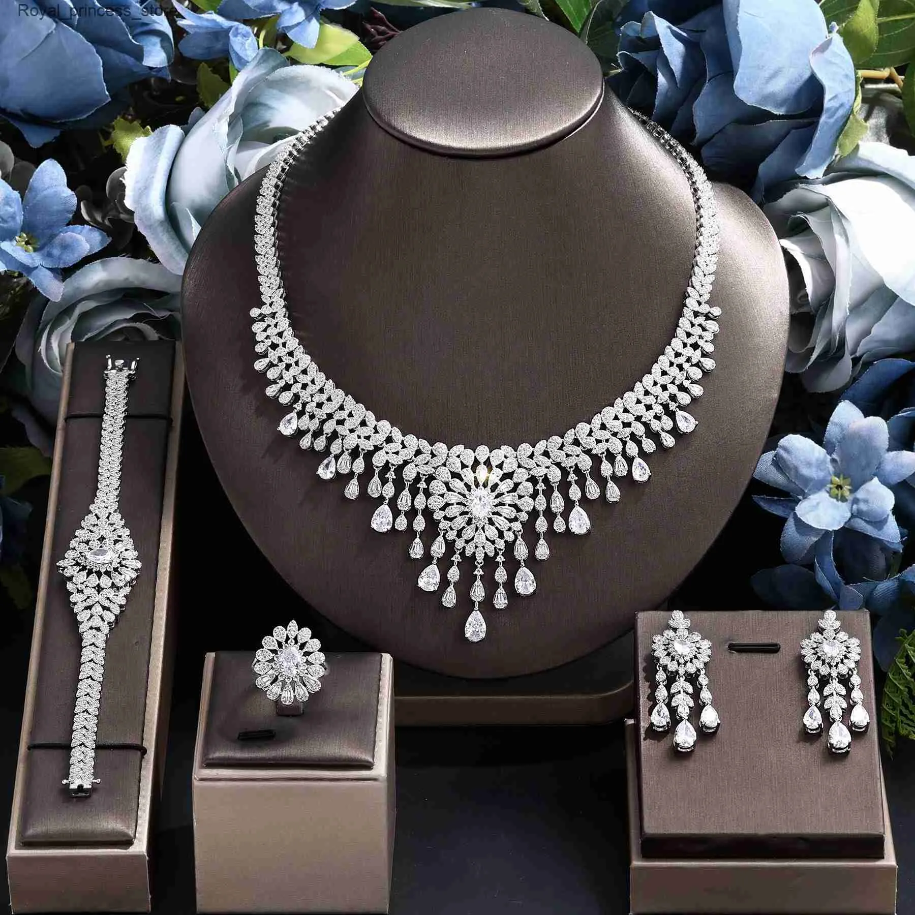 Wedding Jewelry Sets 4 Pcs Super Luxury Cubic Zirconia Bridal Wedding Party Costume Nigerian Dubai Jewelry Set for Brides Accessories Q240318