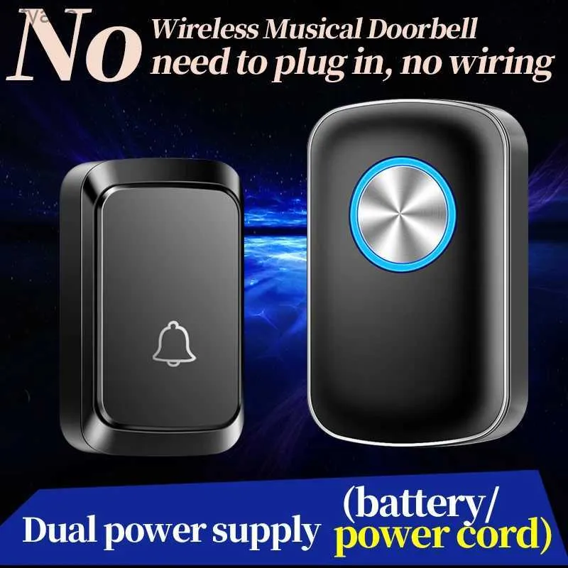 Doorbells Wireless Doorbell DC Battery Operated Control Button 300M Remote LED Light Home Cordless Call Bell 5 Volume 60 Chime NewH240316