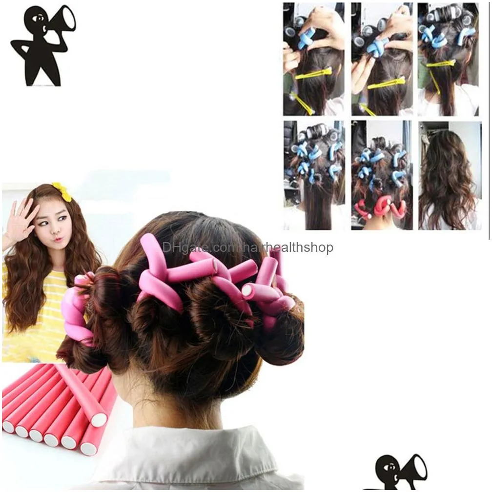 Bigodini per capelli 42 pezzi Bigodino per capelli 20 cm Morbida schiuma Bendy Roller Curling Spiral Magic Fai da te Strumento per lo styling Leva con borsa in PVC per Drop Delive Dht6J