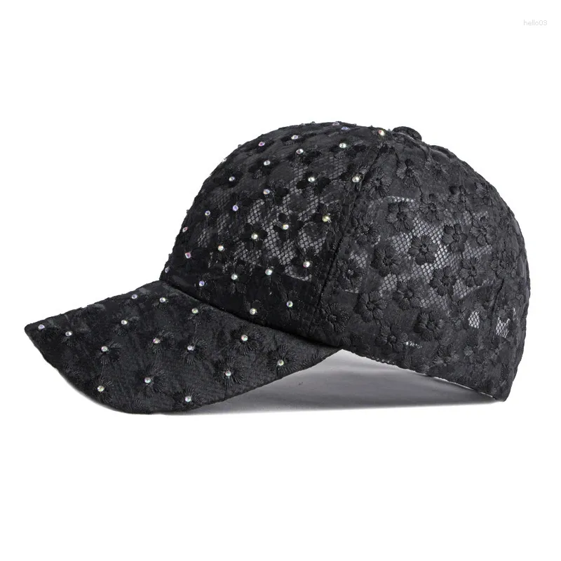 Berretti da baseball da donna, cappellini da spiaggia fatti a mano, in stile coreano, con diamanti, da baseball, casual, per esterni, protezione solare, cappello a rete