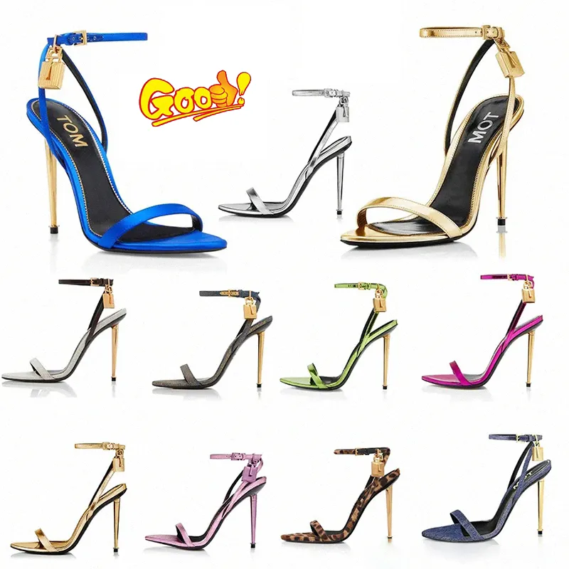 Geklede schoenen tom ford hakken schoen Elegant merk damesschoenen Hangslot Puntige Naakte sandalen Hardware Slot en sleutel Vrouw Metaal Stiletto Bruiloft Hoge hakken Met doos