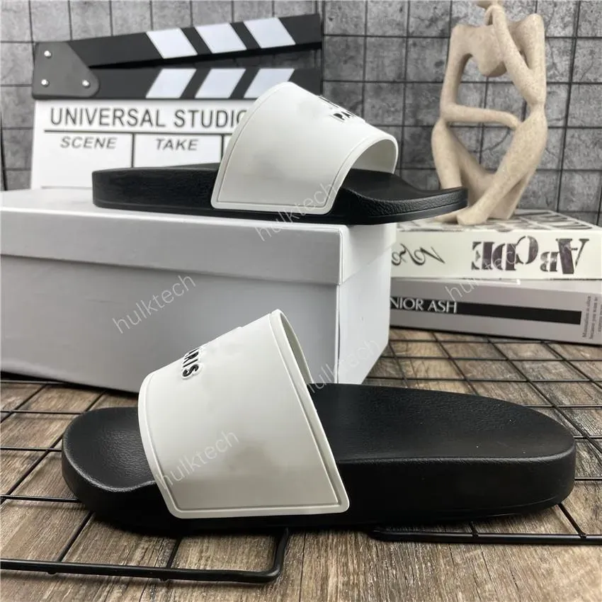 Paris Mens Womens Summer Sandals Beach Slide Home Slippers Ladies Bathroom Flat Scuffs Sliders Trendy Shoes Print Leather Rubber Sandal All Match With Box