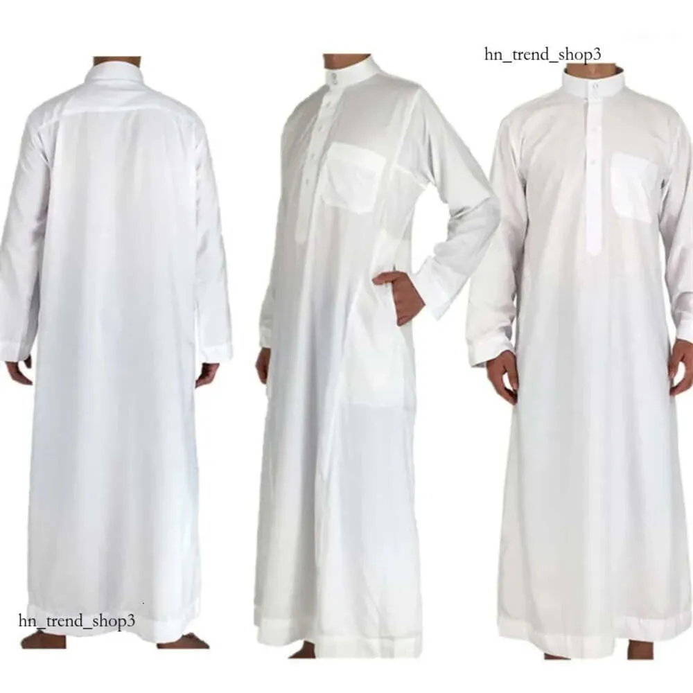 White Long Sleeve Islamic Men Clothing Jubba Thobe Abaya Dubai Saudi Arabia Traditional Ramadan Eid Arab Robes 839