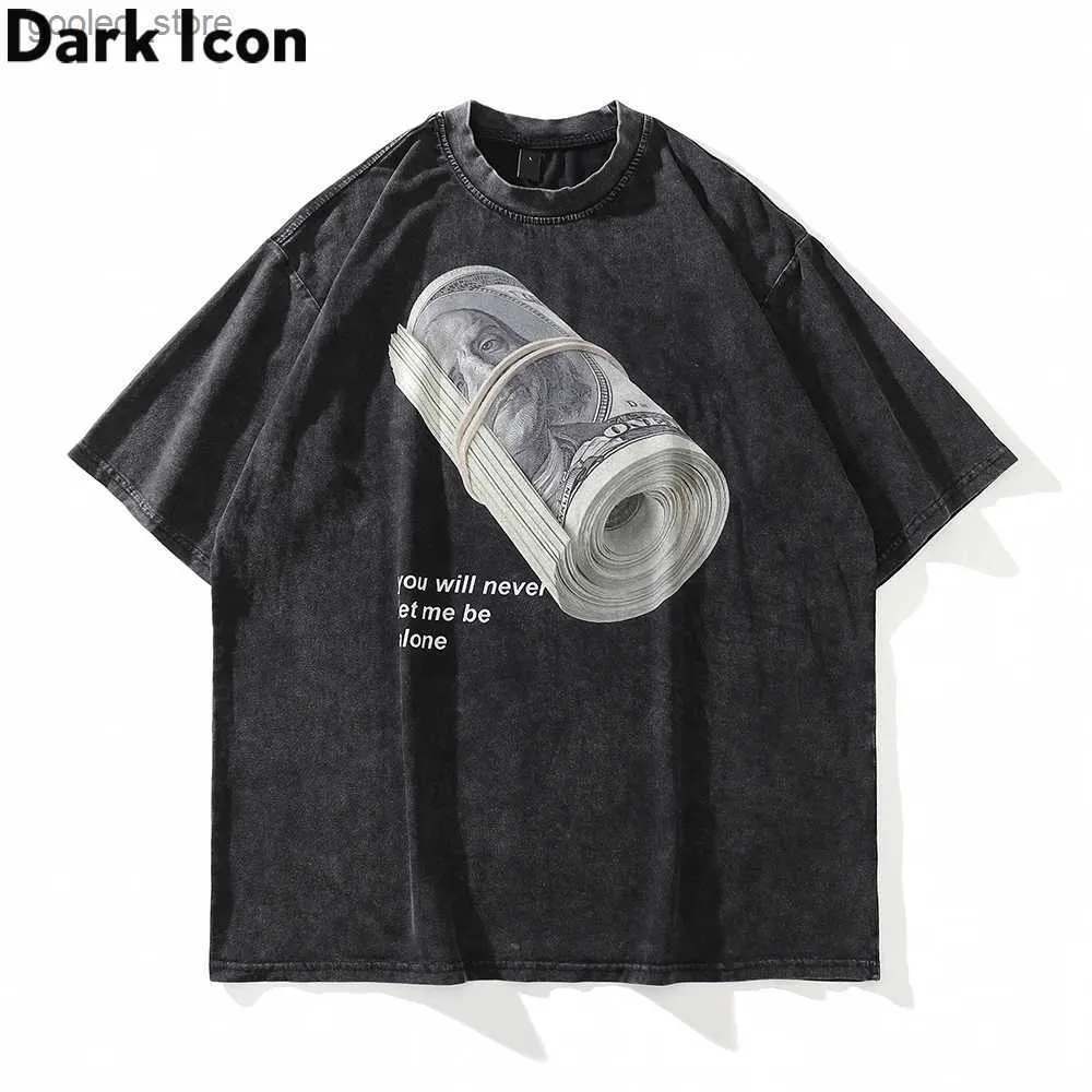 T-shirt da uomo T-shirt hip-hop oversize scura in dollari USA per uomo T-shirt estiva in cotone 2022 Q240316