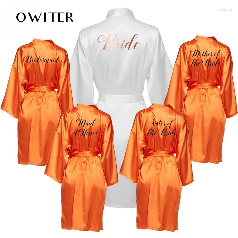 Kvinnors sömnkläder Solid Satin Robes White Bride Robe Bridesmaid Team Orange Custom Wedding Morning Bathrobe