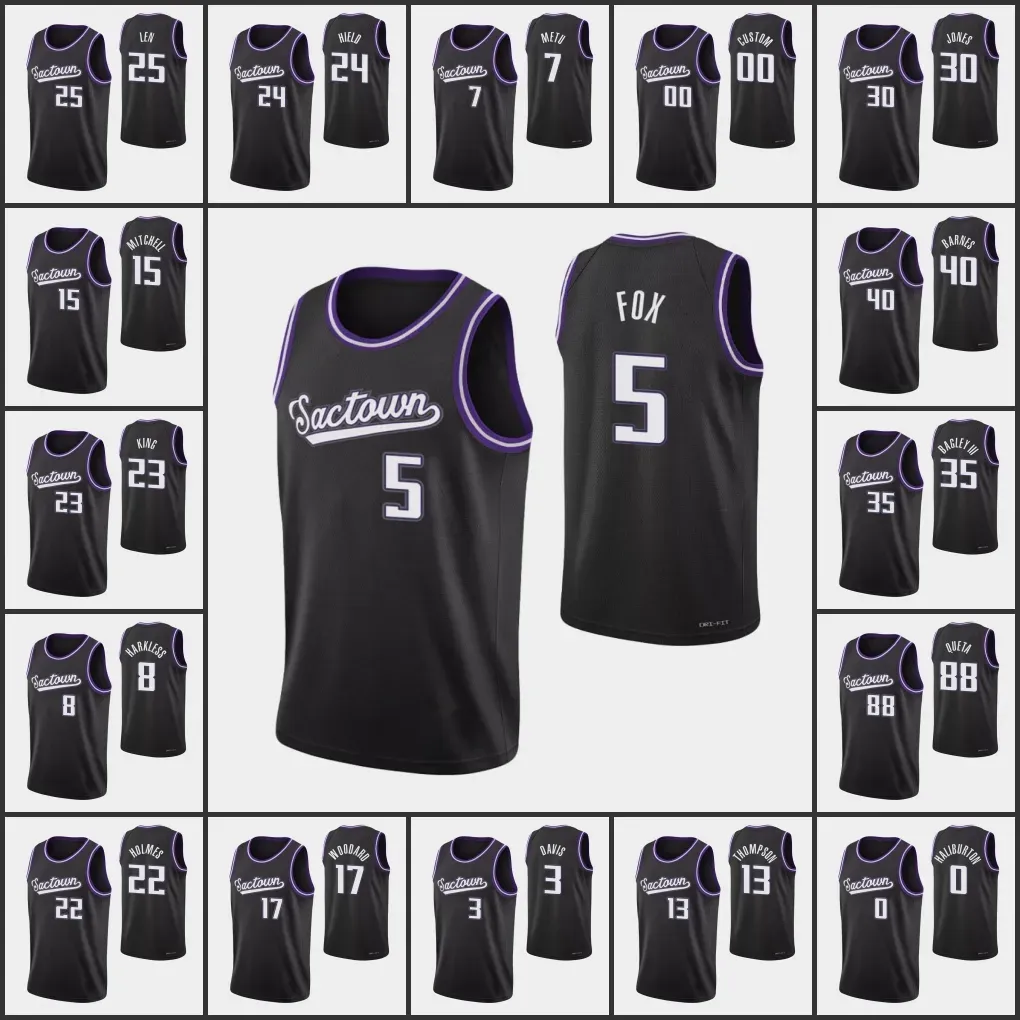 Niestandardowe męskie kobiety młodzież sacramento''ings''Buddy Hield Tyrese Haliburton Robert Woodard II De'aaron Fox Marvin Bagley III 75th Authentic City Black Jersey