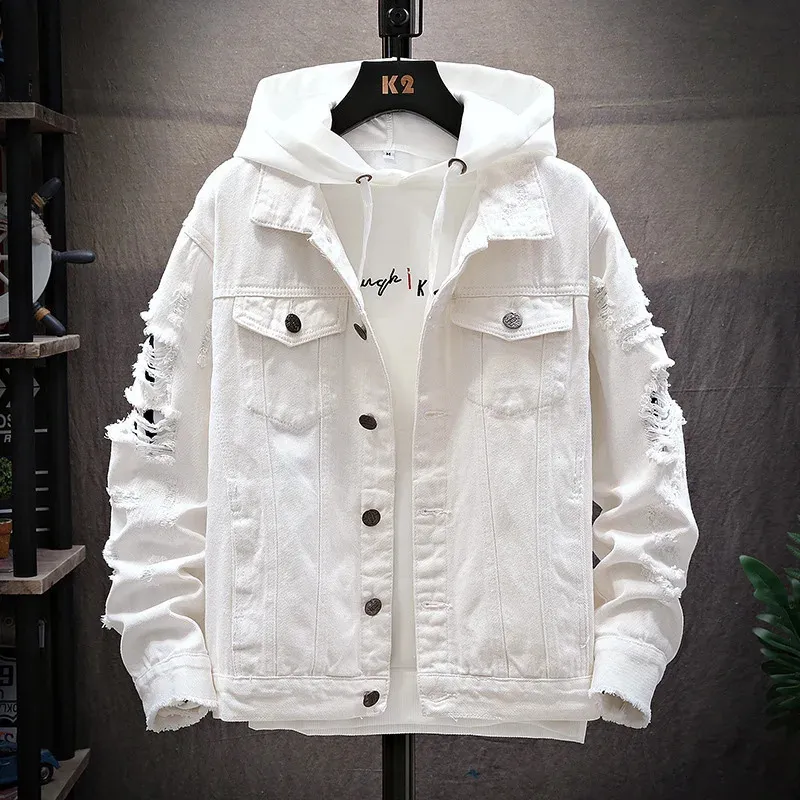 DHgate.com:Mens Casual Denim Jacket, Ripped Loose Fit, Solid DHgate.com:Mens Casual Denim Jacket, Ripped Loose Fit, Solid