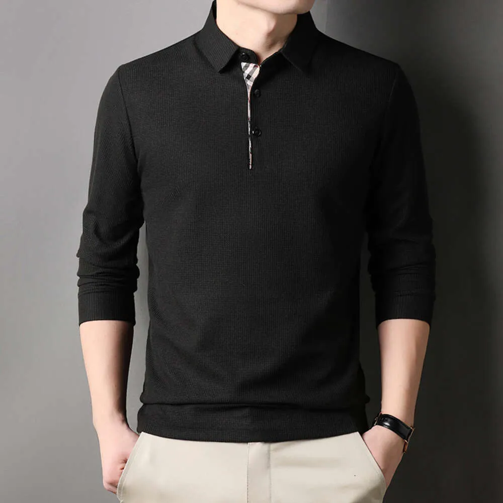 Lange mouwen voor heren, Koreaanse versie, trendy merk, modieus en casual poloshirt, heren-T-shirt met wafelpatroon