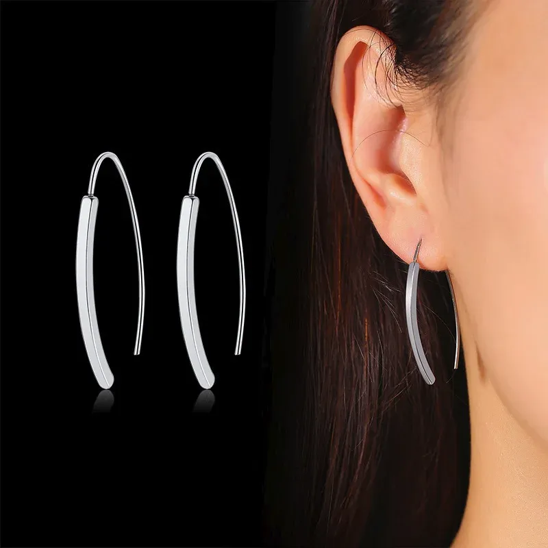 Simple Line Earrings for Women Minimalist 14K Gold Lady Earrings