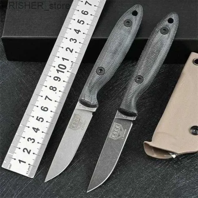 Cuchillos tácticos ESEE lavado a la piedra DC53 hoja fija de acero cuchillo de caza de supervivencia al aire libre EDC equipo militar táctico regalo Kydex SheathL2403