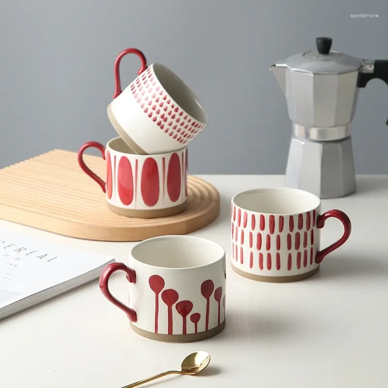 Tasses Tasse en céramique brute de couleur rouge tasse créative Couple petit déjeuner maison café cadeau bureau