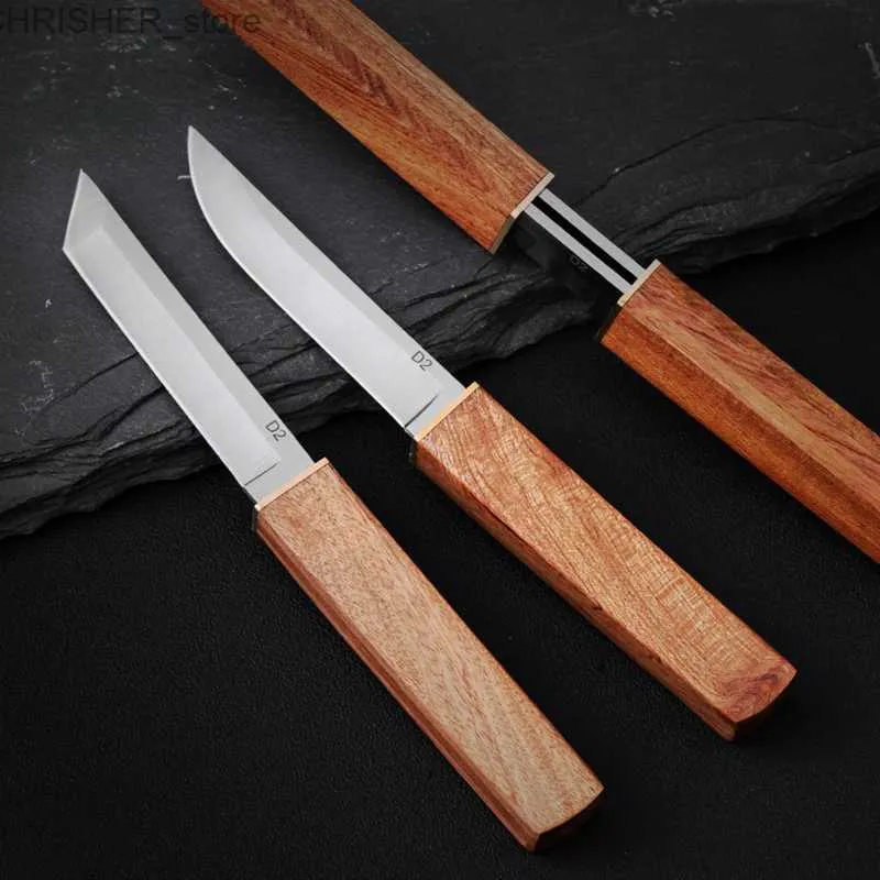 Taktiska knivar Dubbel Blade Knife Utility Knife With Wood Handle Camping Knife Outdoors Barbecue Fishing Knife Meat Clever Butcher Knifel2403
