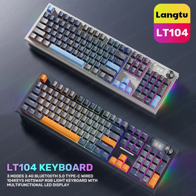 Langtu LT104 Игровая механическая клавиатура 104Key 2,4G Беспроводная Bluetooth Проводная клавиатура RGB Swap Gamer sem fio teclado mecanino 240304