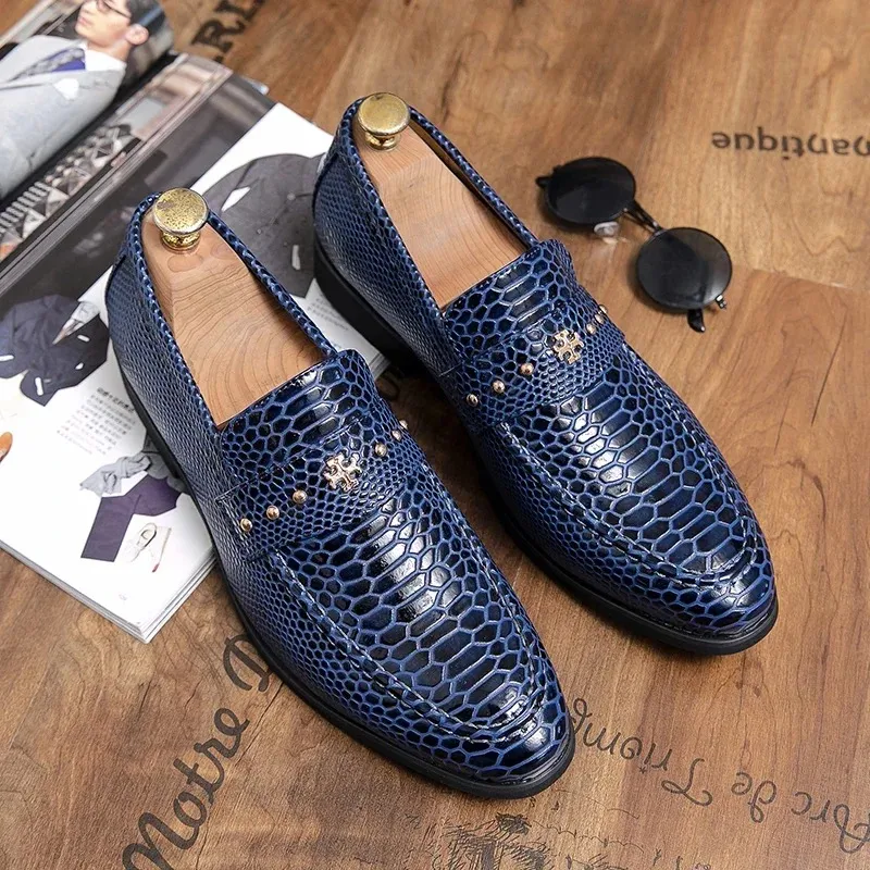 Scale Pattern Men's Black Formal Leather Shoes Business Low-Top Men's Shoes off Banquet Embossed Loafers Men's Shoes