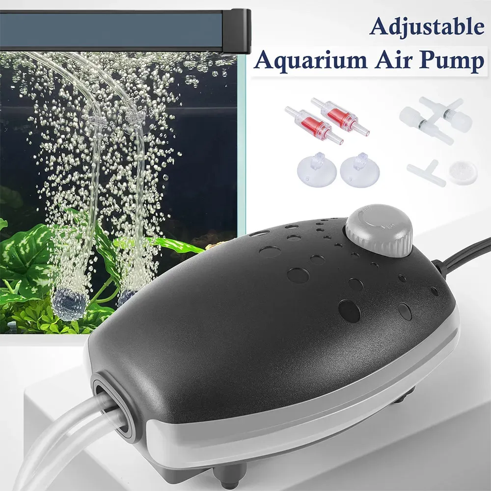 FEDOUR Super Quiet Aquarium Air Pump Dual Outlets Practical Air Compressor Whisper Aerator Portable Oxygen Pump for Fish Tank 240314