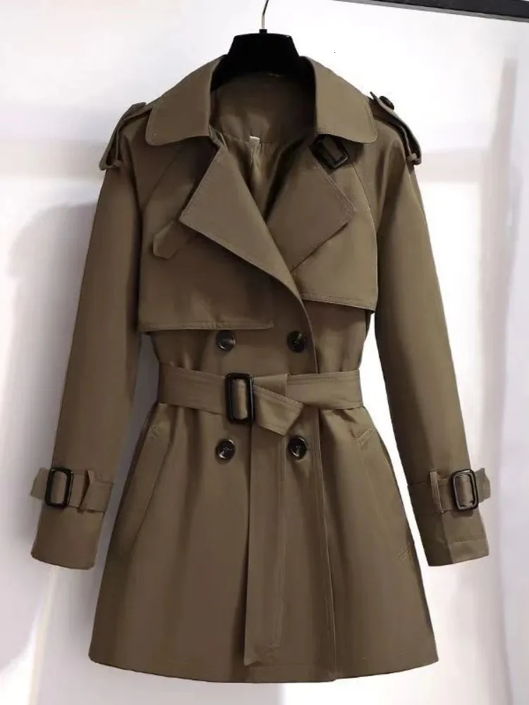 Spring Fashion Trench Coat for Women Mid Length British Style Versatile High Street Waistband Jacket Comfortable Soft Coats 240329