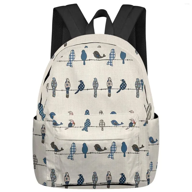 Backpack Bird Plaid Flower Blue Burlap Student School Bags Laptop Custom For Men Women Female Travel Mochila