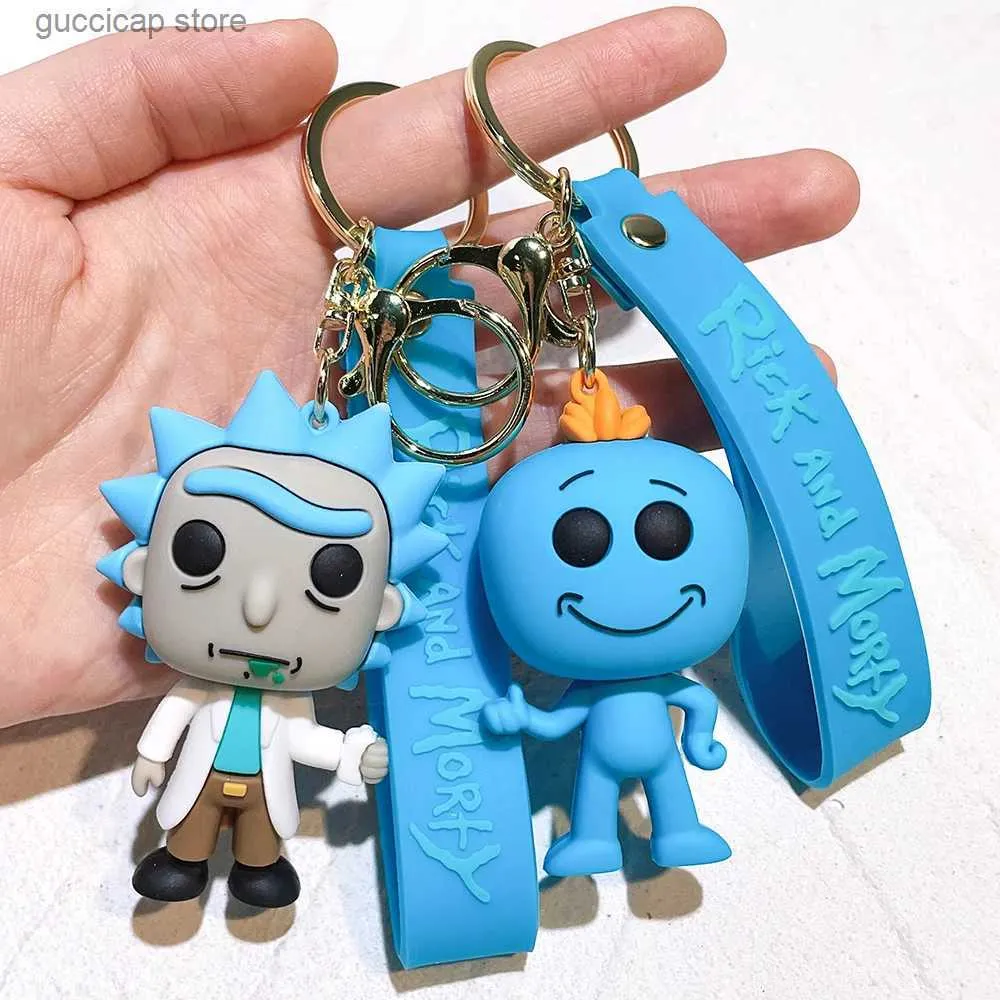 Keychains Lanyards Rick och Morti Dolls Keychains Cartoon Anime Figures Keyrings mode Söta bilväskor Pendant Key Holders Kids Birthday Present 2023 Y2418