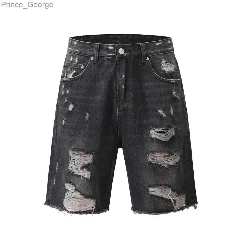 Men's Jeans Frog Drift American Style Vintage Rap Loose Hole Zipper Straight Summer Simple Trend Pants Jeans Shorts For Men Women WashableL2403