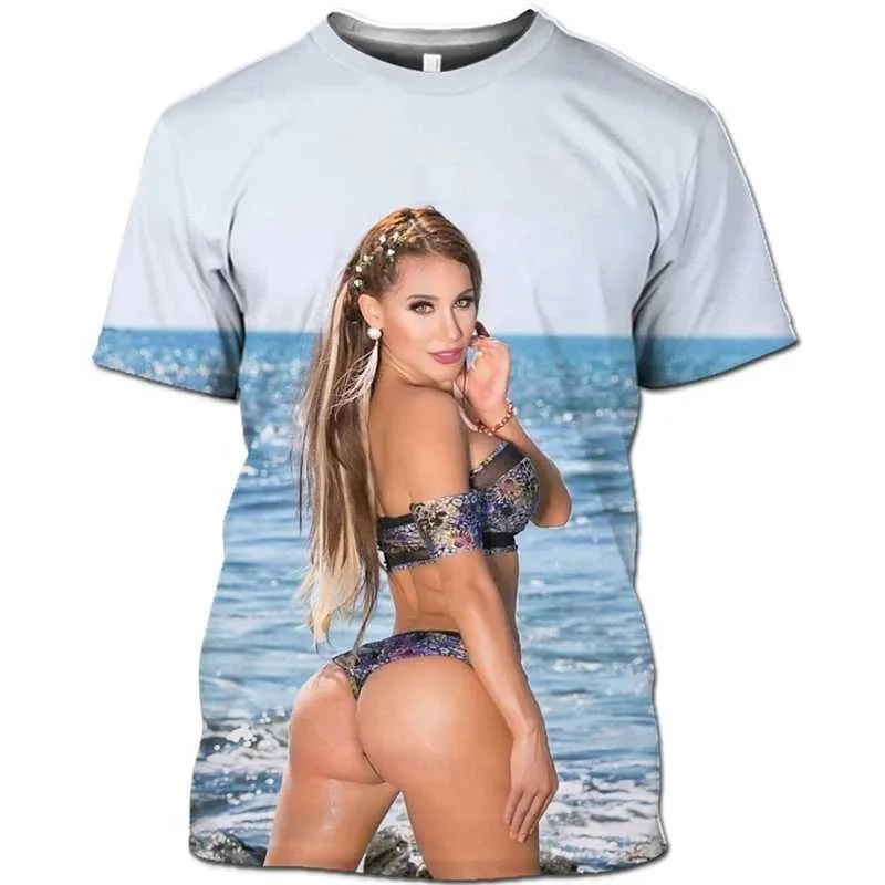 Kvinnors badkläder topp 3D-tryck sexig modell strand bikini män t-shirts baddräkt skönhet flicka t shirt kvinnor tees sommar havet gudinna big plus sizec24315