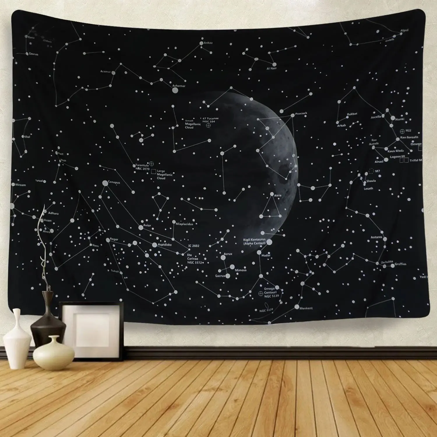 القمر نجوم كوكبة النسيج الجدار النسيج زودياك المجرة الفضاء النسيج البوهيمي الجدار المعلق الفن tapestries الجدار بطانية 240304