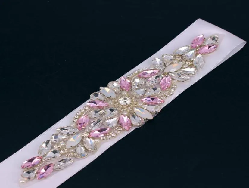 Ceinture de taille de mariée en strass rose, perles, ruban en Satin, garniture appliquée, accessoires pour robe de mariée, 5897088