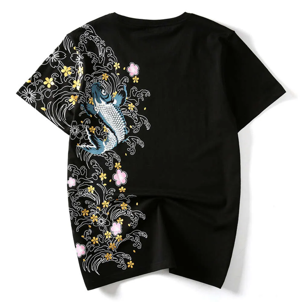 Sommer Mode Marke Chinesischen Karpfen Ethnischen Stil Stickerei Personalisierte Lose Größe Kurzarm T-shirt männer Reine Baumwolle