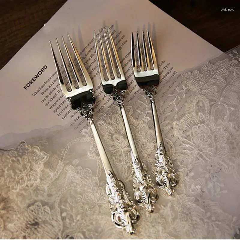 Zestawy naczyń stołowych 1PCS Srebrne zastawa stołowa Retro Fork Western Style Pleated Cutlery Wedding Set Restaurant Bar Restaurant Bar