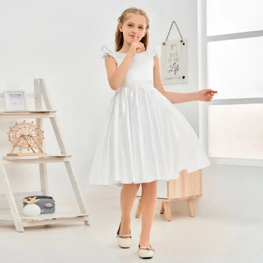 Satin Ivory Junior Bridesmaid Dress Knee-Length A-Line Scoop Neck Cap Sleeve  for Wedding from Dhgate Girl's Dresses