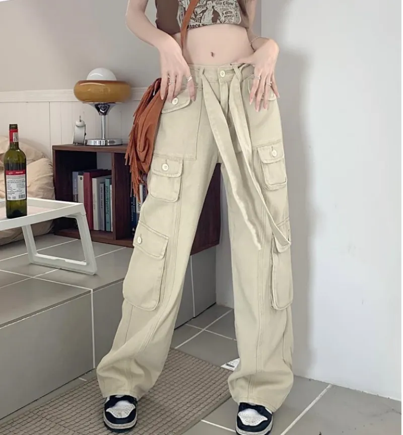 Casual cargobroek voor dames met trekkoord Vintage streetwear baggy joggingbroek met wijde pijpen Oversized zakken Tech Y2K modebroek