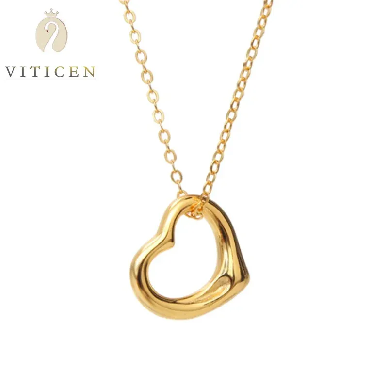 24K Gold Pure Love Heart Chain Pendant Womens Fine Jewelry Gift till flickvän och fru 18K Halsband Kvinna 240311