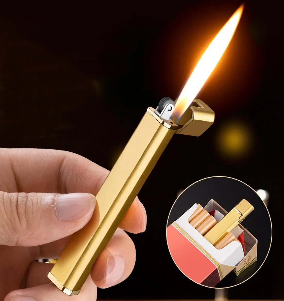 Neues nachfüllbares Gasfeuerzeug aus Metall, Retro-Schleifrad-Taschenlampe, kompaktes, winddichtes Feuerzeug, Butan-Zigarettenanzünder, Lady Smoking Gift3101983