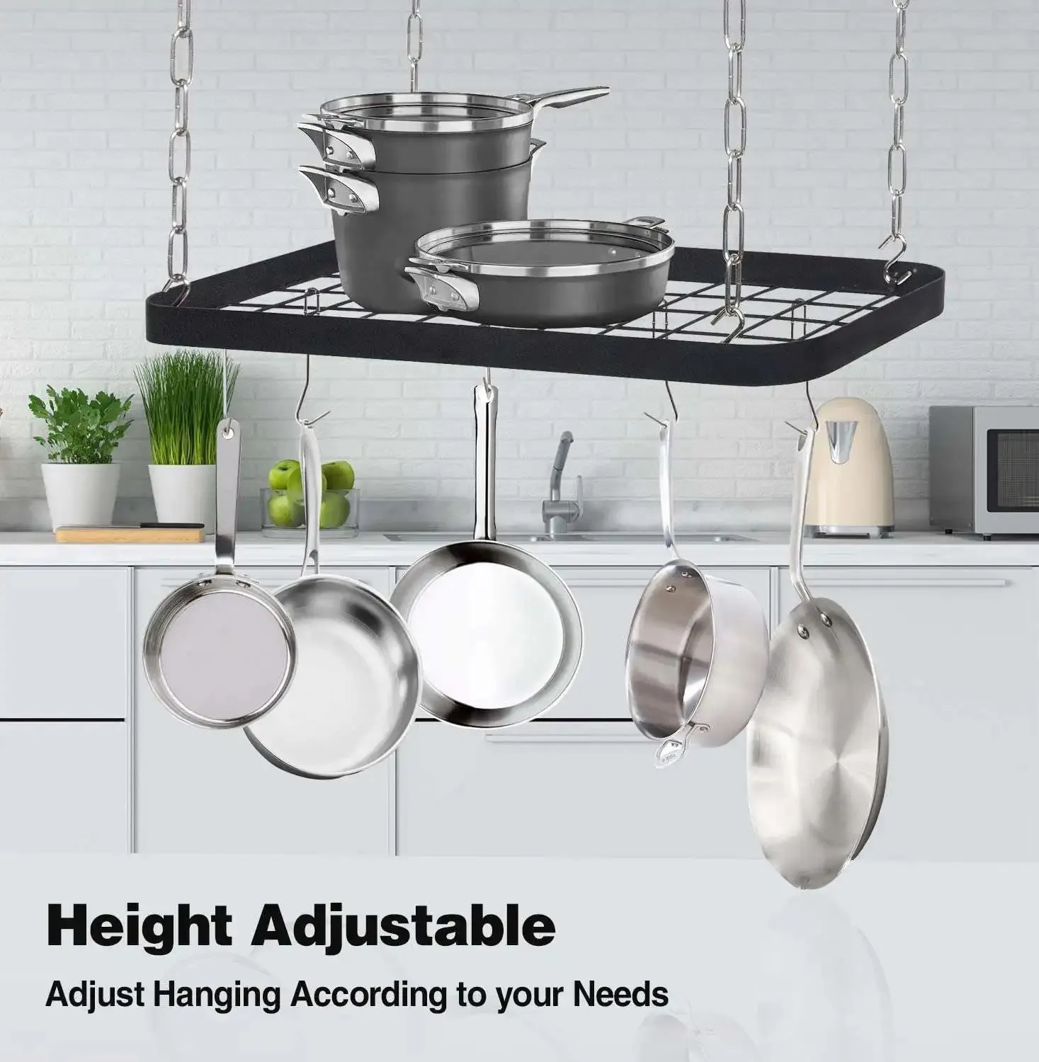 Pot And Pan Hanging Rack: Kitchen Cookware Storage Shelf With Hooks ...