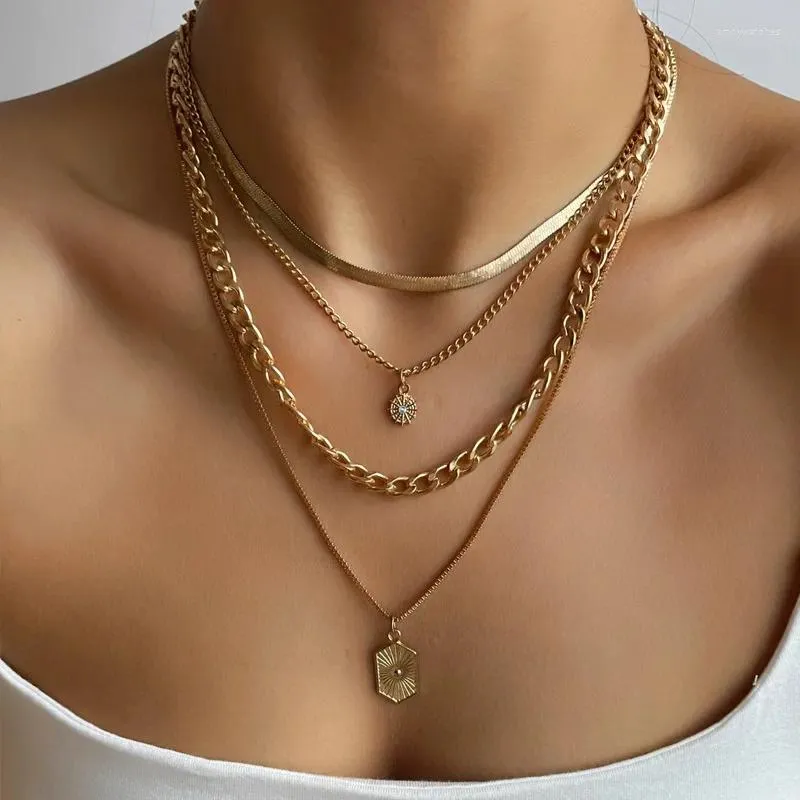 Hanger Kettingen Sindlan Multi Layer Punk Goud Kleur Ketting Voor Vrouwen Eenvoudige Kristallen Ogen Geometrische Set Vrouwelijke Mode-sieraden